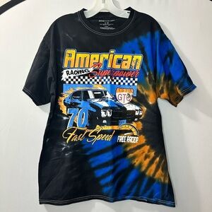 Chemistry Racing Superpower T-Shirt Mens  L 1970 GTO Fast Speed All Over Tie Dye